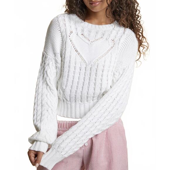 PacSun Beverly and Beck Heart Cable Knit Crew Neck Sweater White NWT XXL - Picture 1 of 9